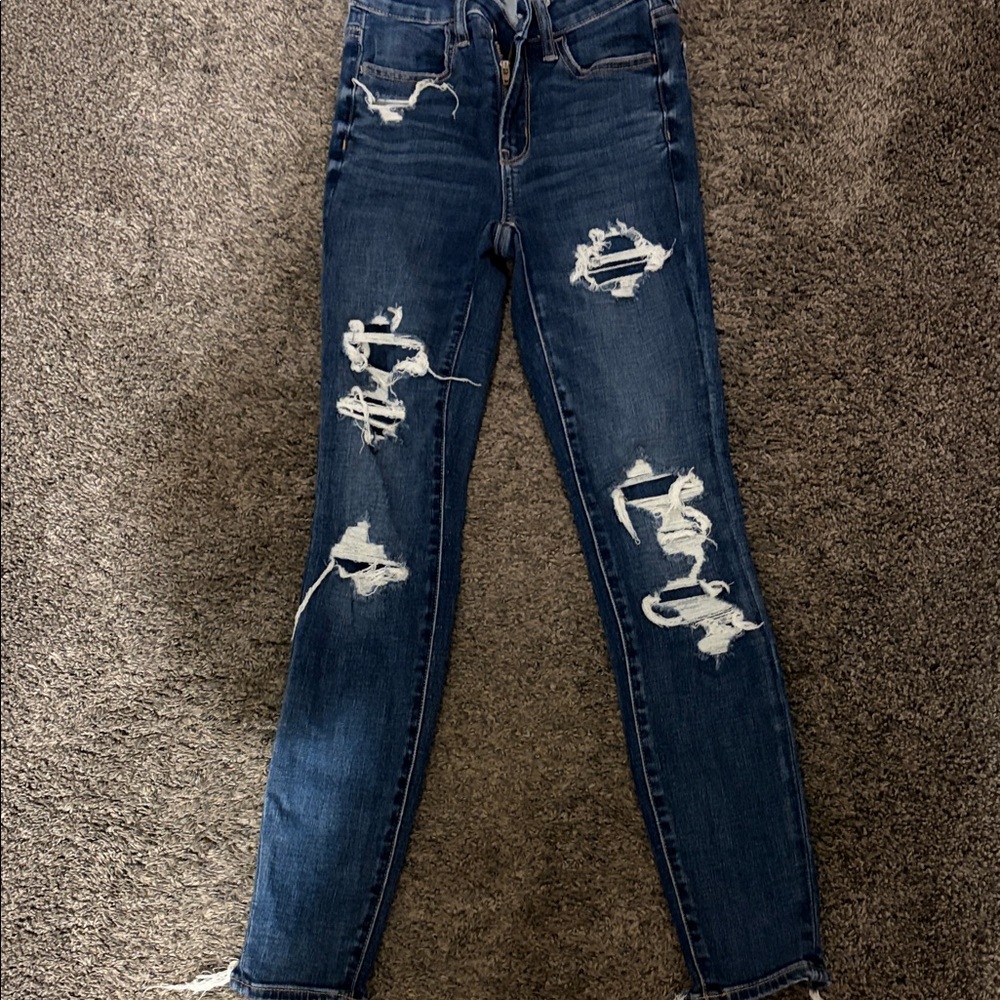 American Eagle Outfitters Dark Blue Distressed Skinny Jeans